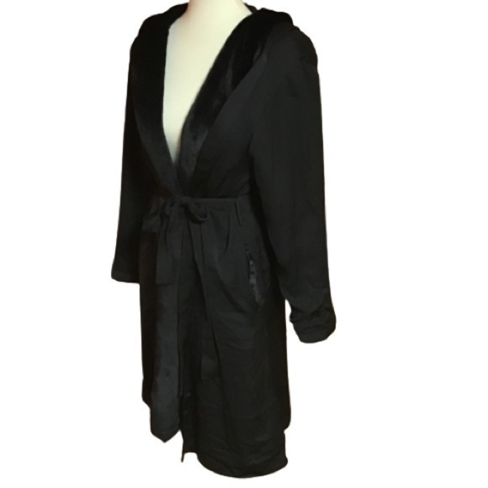 Donna Karan fur lined hooded robe
